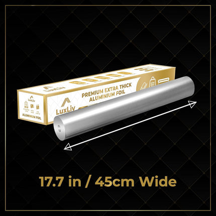 LuxLiv ® 17.7" / 45cm Extra Wide 131 ft / 40m Premium Heavy Duty 20 Micron Thick Kitchen Foil Catering Aluminum Tin Foil Roll Aluminium