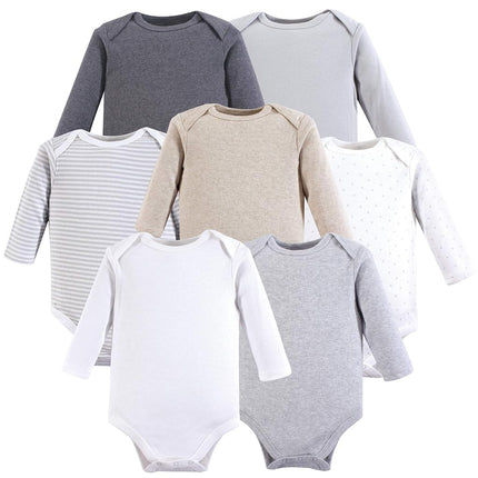 Hudson Baby unisex-baby Cotton Long-sleeve Bodysuits, Neutral Basic, 6-9 Months