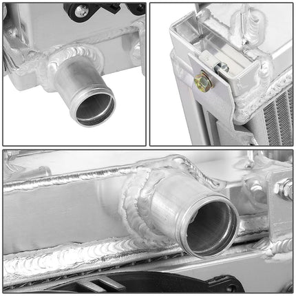 DNA Motoring RA+FS-MM90-2 Dual Core 2-Row Aluminum Radiator w/ 2x Fan Shroud Compatible with 90-98 Mazda Miata MX-5, Metallic