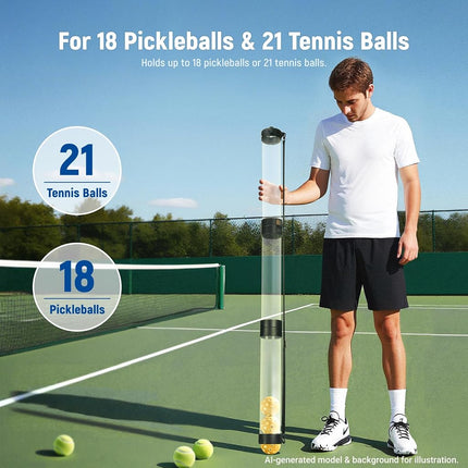 NEEWER Ball Retriever Tube Hopper for 18 Pickleballs & 21 Tennis Balls, Detachable 3 Section Ball Picker Upper Collector with Stopper, Adjustable Shoulder Strap for No Bending Pickup, PB01S