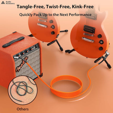 Right Angle Guitar Cable 25ft, Nylon Braided Kevlar-Reinforced, Neutrik REAN Connector, 20AWG 99.99% OFC 1/4 Instrument Cable, Dual Shielded Amp Cord for Fender Electric Guitar, Neon Orange
