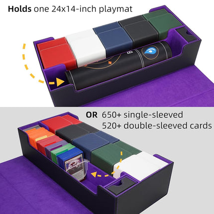 AFIING MTG Deck Box 6 In1 with MTG Playma,Premium Card Storage Box with 5 Pcs MTG Deck Box Holds 2400+ Trading Cards, Large TCG Card Deck Case for Magic Yugioh Sports Cards (Black&Purple)
