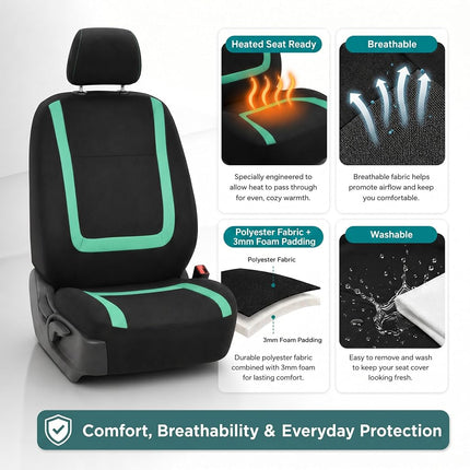 FH Group Car Seat Covers Front Set in Cloth - Car Seat Covers for Low Back Car Seats with Removable Headrest, Universal Fit, Automotive Seat Covers, Washable Car Seat Cover for SUV, Sedan, Van Mint
