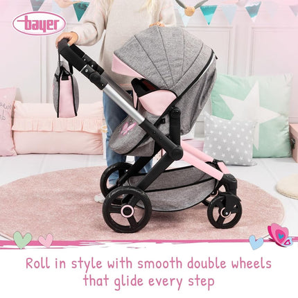 Bayer Baby Dolls Pram XEO, Convertible Doll Pushchair, 46cm Dolls