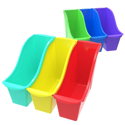 Storex Small Book Bin – Interlocking Plastic Organizer for Home, Office and Classroom, Assorted STEM, 6-Pack (70113A06C)