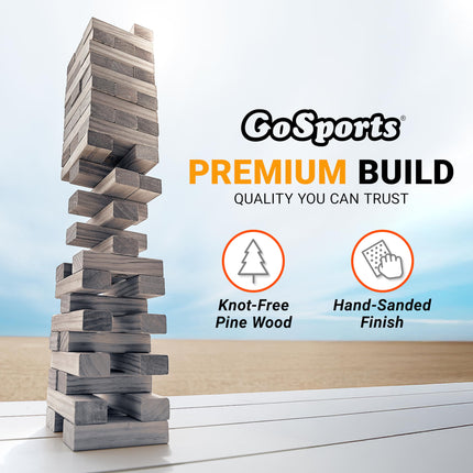 GoSports Large Wooden Toppling Tower - Stacks Up to 3 ft - Gray Wood Stain
