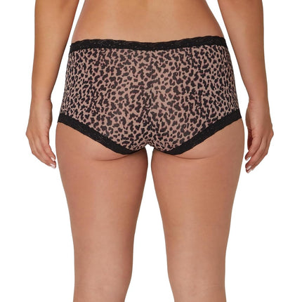 Maidenform Women's Underwear, Microfiber with Lace Boyshort Panties, One Fab Fit, 3-Pack Boy Short, Black/Gloss/Zippy Animal Print, S (Pack of 3)