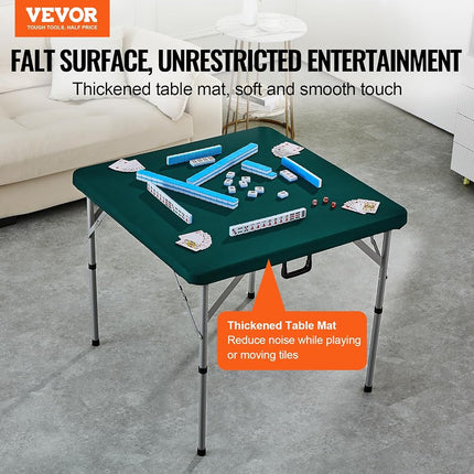 VEVOR Mahjong Table, Fold-in-Half 4 Player Card Table with Wear-Resistant Green Tabletop, Portable Bi-Folding Square Domino Table with Carrying Handle for Outdoor Camping Picnic Party, 90 x90-inch
