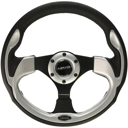 NRG Innovations NRG-RST-001SL Reinforced Steering Wheel- 320mm Sport Steering Wheel with Black Leather/Silver Molded Trim