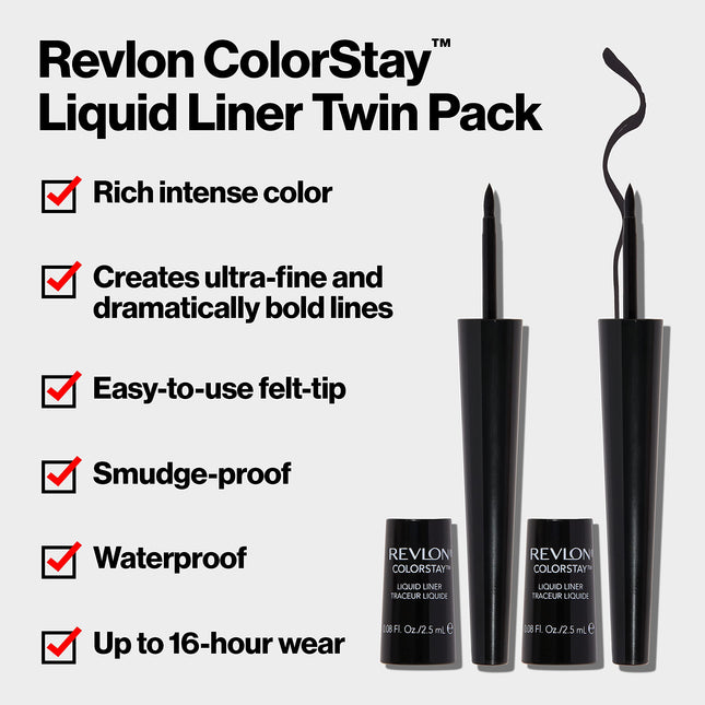 Delineador líquido Revlon ColorStay Paquete Doble, Negro Intenso, 0.08 Onzas Líquidas