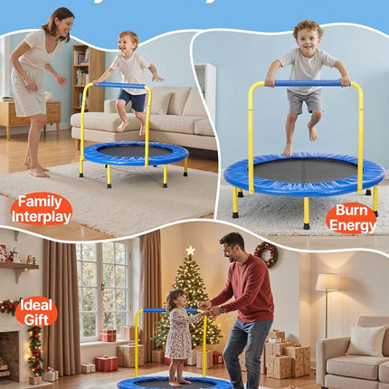 VEVOR 3FT Trampoline for Kids, 36" Indoor/Outdoor Trampoline for Toddlers, Foldable Mini Baby Trampolines with Foam Handle, Recreational Trampolines Birthday Gift