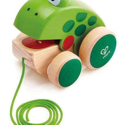 Hape Frog Pull Along | Wooden Frog Fly-Eating Pull Toddler Toy, Bright Colours