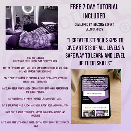 Stencil Skin 5 Pre Printed Tattoo Practice Skins Free Tutorial 3mm Fake Skins for Tattooing Traditional Set of 5, Extra Soft Skin