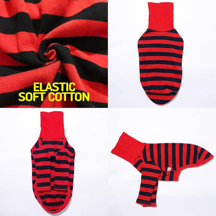 D Doggy Star Italian Greyhound Clothes Flexible T Shirts Whippet for Dogs (M,Stripe Red/Black)