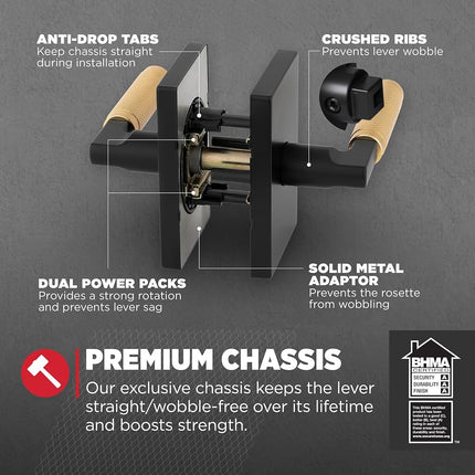Kwikset Prava Interior Passage Door Handle, Lever for Closet and Hallway Doors, Reversible Non-Locking Handle Lever, Matte Black and Satin Brass, with Microban Protection