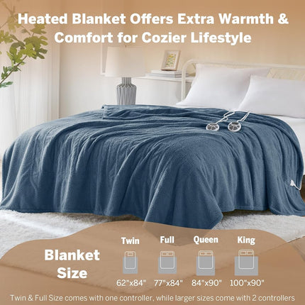 Manta Eléctrica Serta Térmica, Manta Eléctrica Tamaño Queen, Suave, Cálida, Difusa, Manta Calefactora Queen para Oficina, Sofá, Temporizador de Apagado Automático de 1-12 Horas, 10 Niveles de Calentamiento, Certificación ETL, Queen 84" x 90" Azul Marino