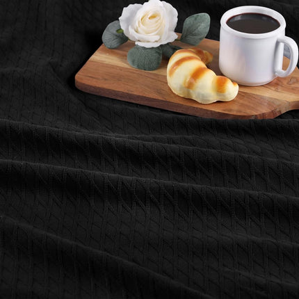 Superior 100% Cotton Thermal Blanket, Soft and Breathable Cotton for All Seasons, Bed Blanket and Oversized Throw Blanket with Luxurious Diamond Weave - Full/Queen Size, Black