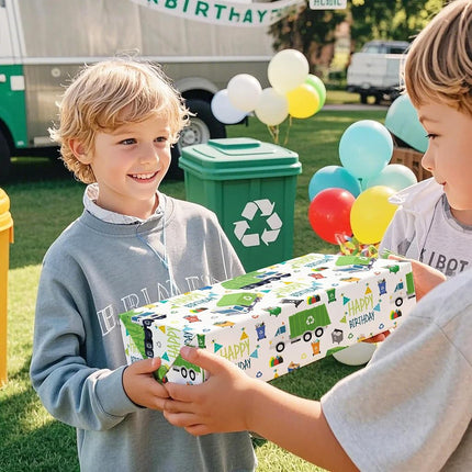 WRAPAHOLIC 30 Inch Garbage Truck Wrapping Paper - 30 Inch x 33 Feet - Garbage Truck Happy Birthday Wrapping Paper for Kids Boys, Baby Shower, Car Lover