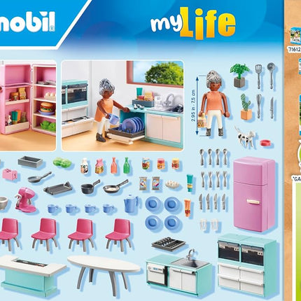 Playmobil 71608 myLife: Kitchen with dining place, fully equipped kitchen for detailed role-playing, made from over 80% recycled and bio-based materials, play sets suitable for children ages 4+