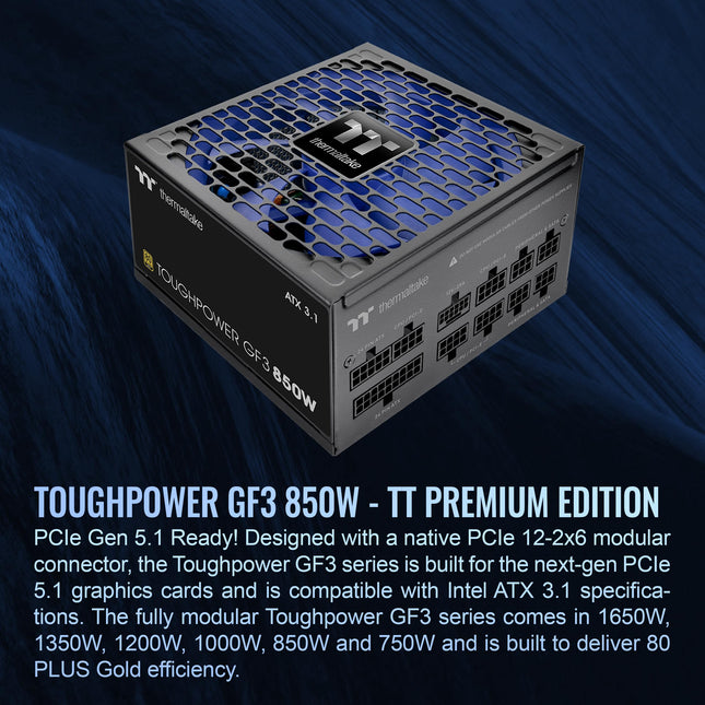 Thermaltake Toughpower GF3 850W 80+ Gold Full Modular SLI/Crossfire Ready ATX 3.0 Standard Power Supply, PCIe Gen.5 12VHPWR Connector Included, PS-TPD-0850FNFAGU-4, Black (9B17-153-438)