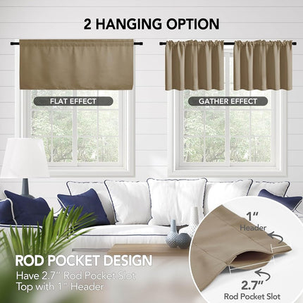 Deconovo Short Blackout Curtains Panels for Bathroom/Kitchen - Thermal Insulated Rod Pocket Room Darkening Drapes, Noise-Reducing Curtains, 52W x 24L Inch, Taupe, 2 Panels