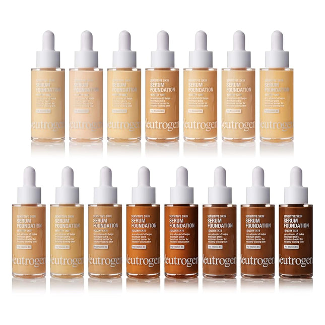 Neutrogena Healthy Skin Sensitive Skin Serum Foundation with Pro-Vitamin B5, Color Correcting & Pore Minimizing Liquid Foundation & Face Serum, Buildable Coverage, Light/Medium 02, 1 oz