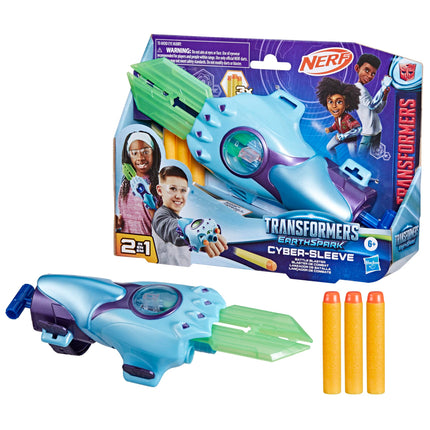 Transformers EarthSpark Cyber-Sleeve Battle Blaster with 3 Nerf Darts and Cyber-Sword, Interactive Role Play Toys for Boys and Girls Ages 6 and Up
