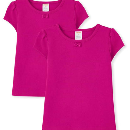Gymboree Girls and Toddler Short Sleeve Basic Layering Shirt, Magenta 2-Pack, 2T