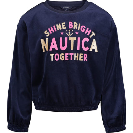 Nautica Girls' Fleece Popover Crewneck Sweatshirt, Velour Peacoat, 12-14