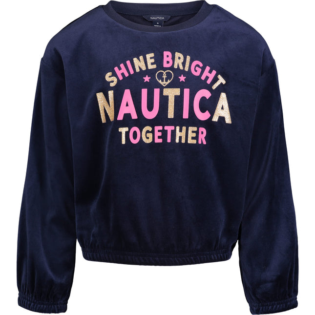 Nautica Girls' Fleece Popover Crewneck Sweatshirt,