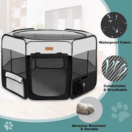 Akinerri Pet Playpen Portable Foldable Playpen for Dog/Cat/Puppy Exercise Kennel Dogs Cats Indoor/Outdoor Removable Mesh Shade Cover (Blue, Small)