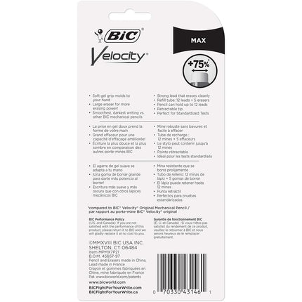 BIC Velocity Max Mechanical Pencil, Medium Point (0.7mm), 2-Count