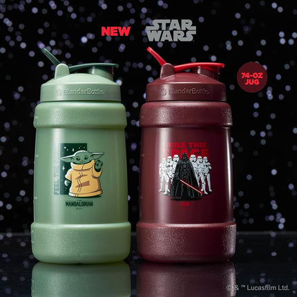 BlenderBottle Star Wars botella de agua de medio galón, jarra de agua grande Koda, 74 oz, I Rule This Space