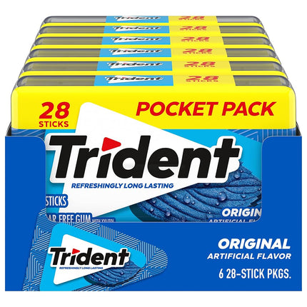 Chicle sin azúcar Trident Original Flavor, 6 paquetes de bolsillo de 28 unidades (168 unidades en total)