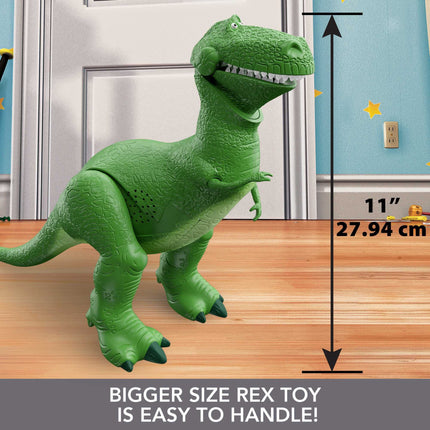 Juguetes de Disney y Pixar Toy Story, figura de dinosaurio Rex que se mueve y habla, Roarin' Laughs, 27.4 cm de alto con 40 frases y movimiento de boca y brazo, regalo para niños, HMM12