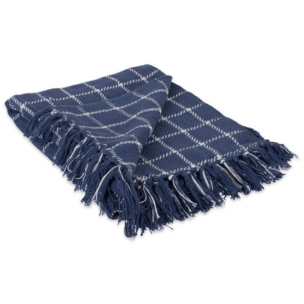 DII Checked Plaid Woven Throw, Cotton, French Blue