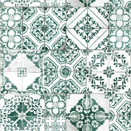 RoomMates RMK11281WP Forest Green Mediterranean Tile Peel and Stick Wallpaper