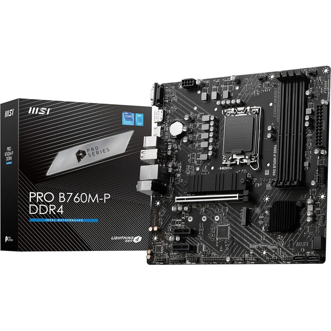 MSI PRO B760M-P DDR4 Motherboard, Micro-ATX - Supports Intel 14th, 13th & 12th Gen Core Processors, LGA 1700 - DDR4 Memory Boost 4800+MHz/OC, PCIe 4.0 x16 Slot, M.2 Gen4 Slots