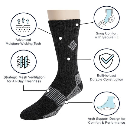 Columbia Moisture Control Crew Sock 4 Pack, Multipack, Black, Men's 13-15