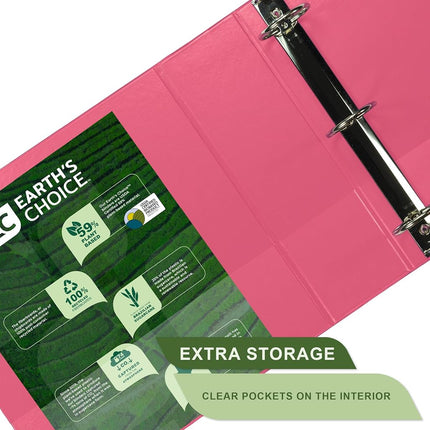 Samsill Plant Based Durable 3 Inch 3 Ring Binders, Made in The USA, Fashion Clear View Binders, Up to 25% Plant Based Plastic, Berry Pink, 2 Pack (U86876)