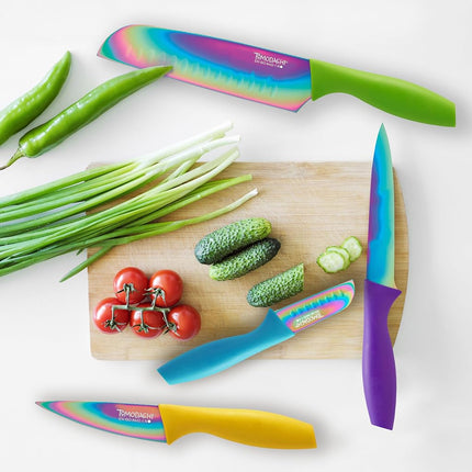 Hampton Forge HMC01E550S Tomodachi - Rainbow Titanium 10 Piece Kitchen Knife Set/Cutlery Set – Non-Stick Titanium Plated Blades with Matching Color Handles and Blade Covers – Fashion Multicolor