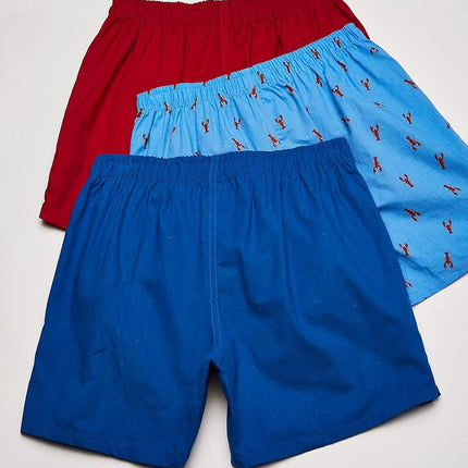 Nautica Men's Cotton Woven 3 Pack Boxer Shorts, Sea Cobalt Red/Lobster Aero Blue, L