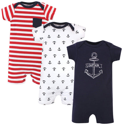 Hudson Baby Unisex Baby Cotton Rompers, Captain, 3