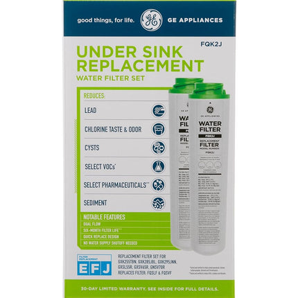 GE FQK2J Under Sink Water Filter Replacement | Dual Flow | Reduces Sediment, Rust & Other Impurities from Water | Replace Every 6 Months for Best Results | 2 Water Filters Light Gray