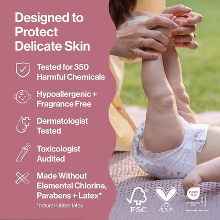 The Honest Company Pañales ecológicos Clean Conscious para pieles delicadas, hipoalergénicos sin fragancia, hasta 100 % a prueba de fugas, estampados de niña, caja Club, talla 1 (8–14 lb), 78 unidades (los estampados pueden variar)