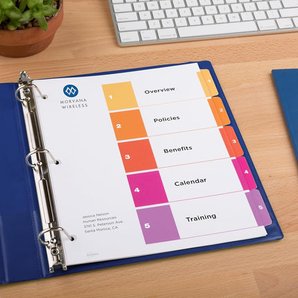 Avery 5-Tab Dividers for 3 Ring Binders, Customizable Table of Contents, Multicolor Tabs, 24 Sets (11167)
