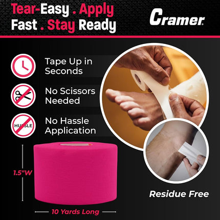 Cramer Team Color Athletic Tape, Pink, For Ankle, Wrist, and Injury Taping, Helps Protect and Prevent Injuries, Promotes Faster Healing, Athletic Training First Aid Supplies, 1.5", Bulk 32 Roll Case