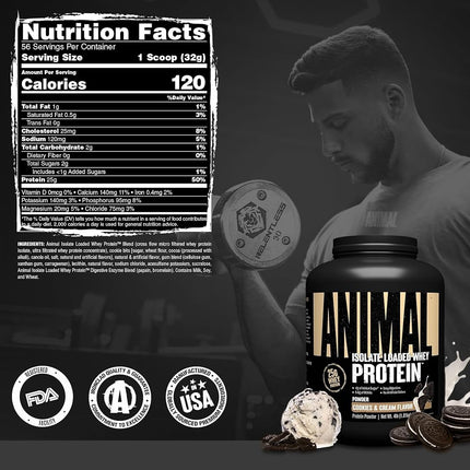 Universal Nutrition Animal Whey Isolate Loaded Whey Protein Powder Supplement, Cookies and Cream, 4 Pound