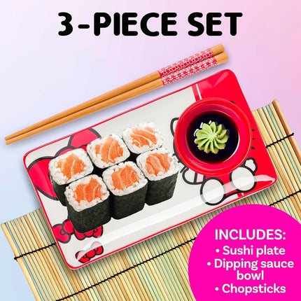 Silver Buffalo Hello Kitty Red and White Classic Boxed 3pc Ceramic Sushi Set