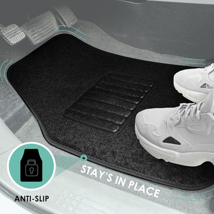 FH Group F14406BLACK Black Carpet Floor Mat with Drivers Heel Pad (3 Row Premium Great for SUVs and Minivans)